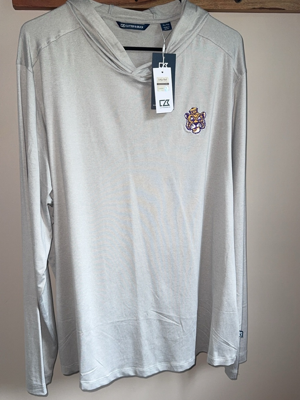 LSU Tigers Cutter & Buck Men’s Light Gray Long-Sleeve Hooded Performance Shirt